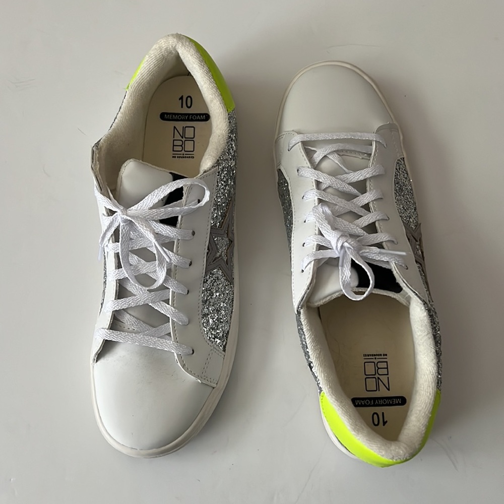 NOBO Silver Glitter W/Neon Green Accent Sneakers - Picture 6 of 9